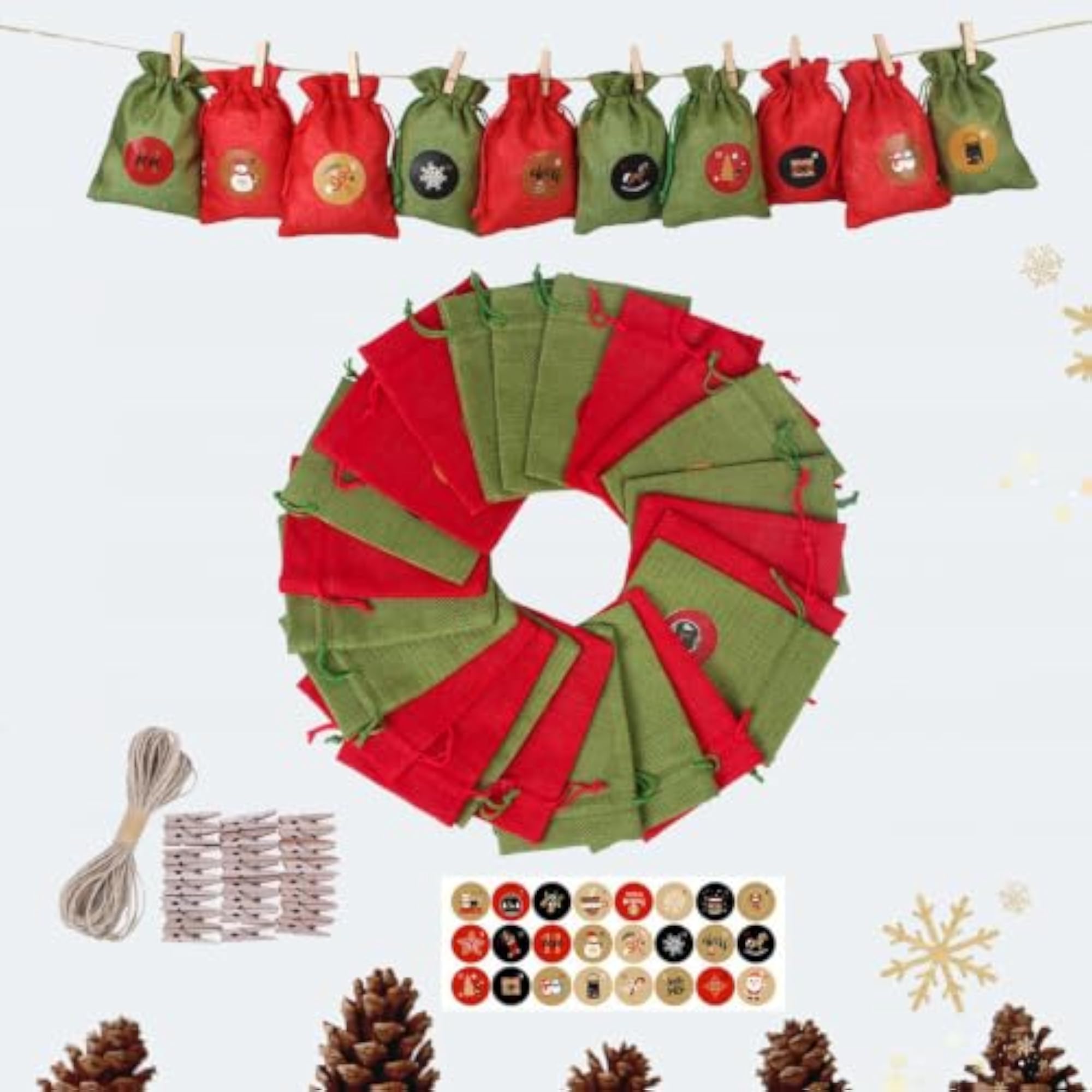 Hanging Advent Calendar Candy Gift Drawstring Bag